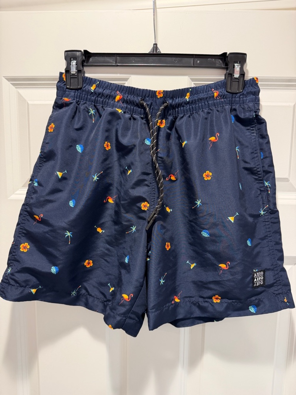 Aeropostale Men’s  XS Navy Swim Trunks with Orange & Blue Tropical Accents